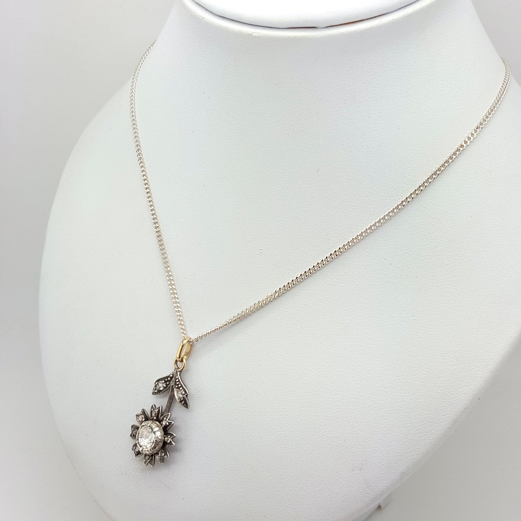 Naszyjnik z wisiorkiem - 14-karatowe Srebro, Żółte złoto -  0.80ct. tw. Diament (Naturalny)  - Antiek #2.1