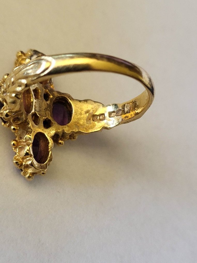 Δαχτυλίδι - 18 καράτια Κίτρινο χρυσό Αμέθυστος - Διαμάντι #1.0