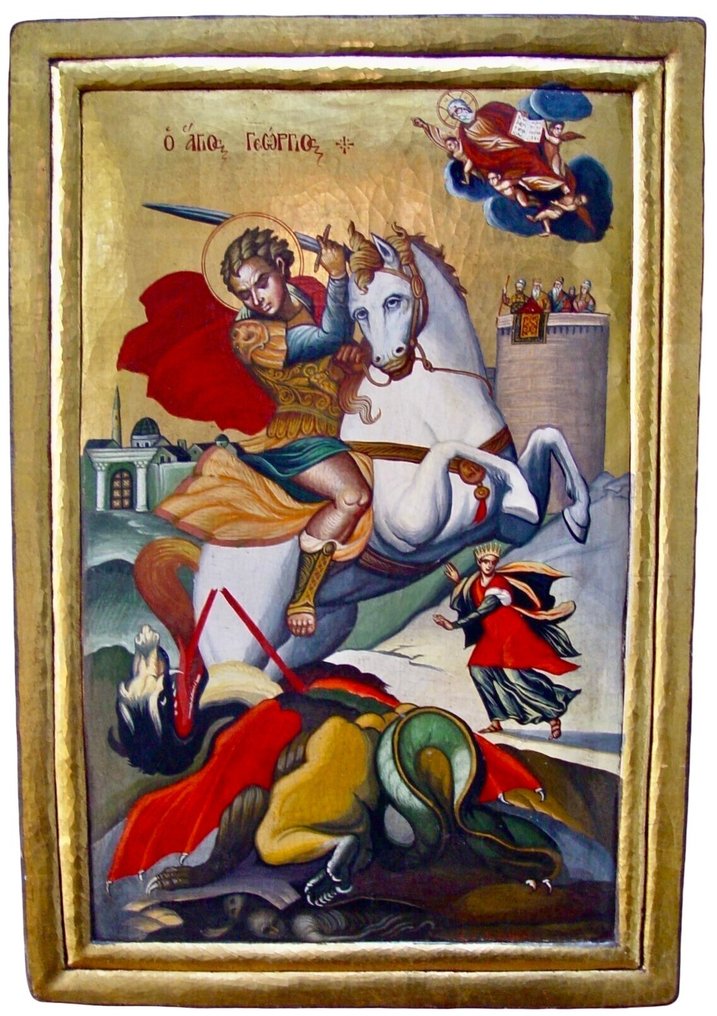 Icon - George the Dragonslayer - Wood - Hand painted - XL - 47 x 70 cm #1.0