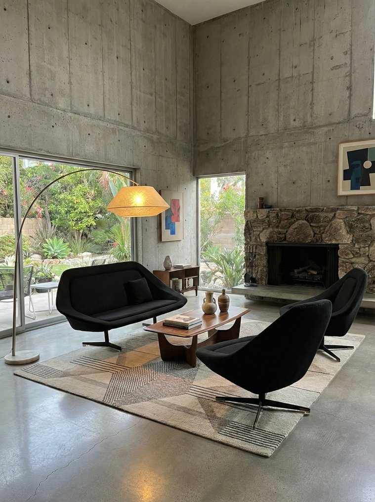 Zestaw krzeseł - Webstoff, Stal - 2 Drehsessel & sofa #1.0