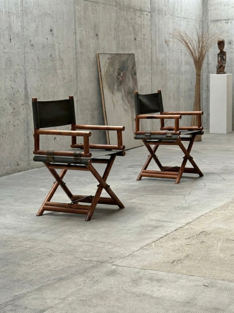 Im Stil von Lyda Levi/John Mc Guire - 椅子 (2) - 木, 帆布, 黄铜 - 注册椅 #1.0