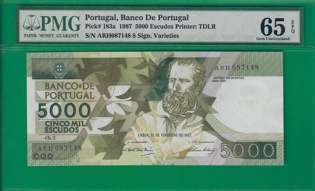 Portugal. - 5000 escudos 12/2/1987 - Pick 183a  (Sem preço de reserva) #1.0