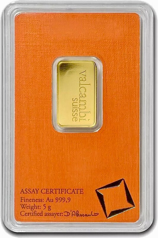 5 grams - Gold .999 - Valcambi, Switzerland - Sealed & with certificate #1.0