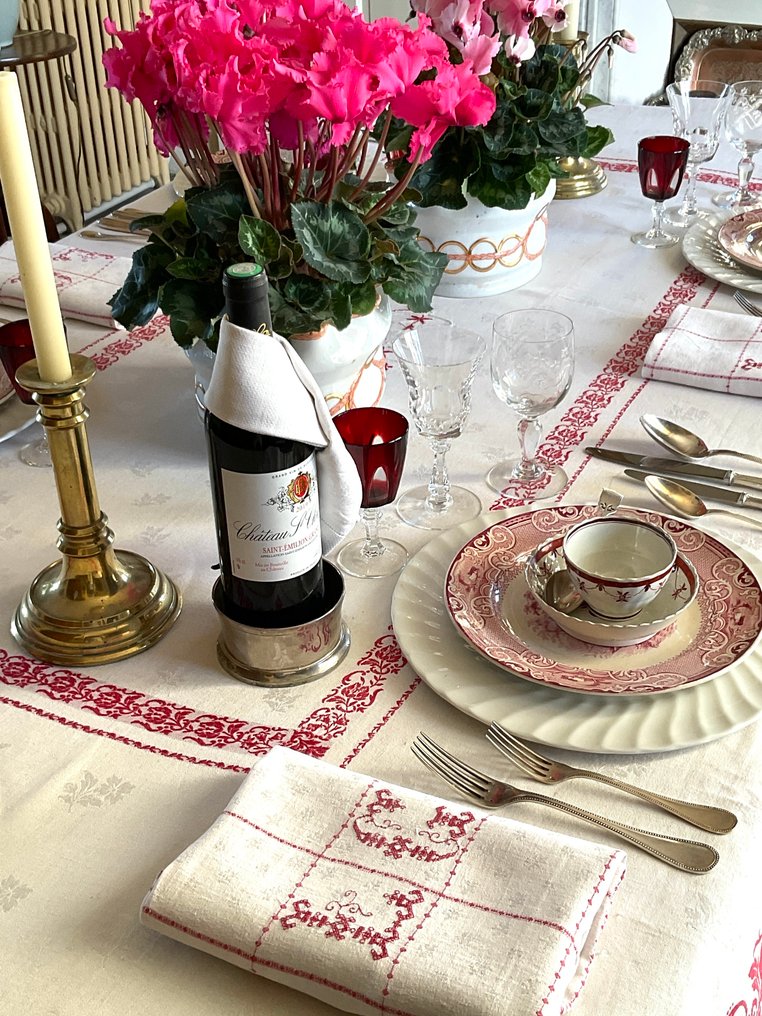 4 linnen servetten uit de vroege 20e eeuw met initialen L.C. - Servet - 70 cm - 80 cm #2.1