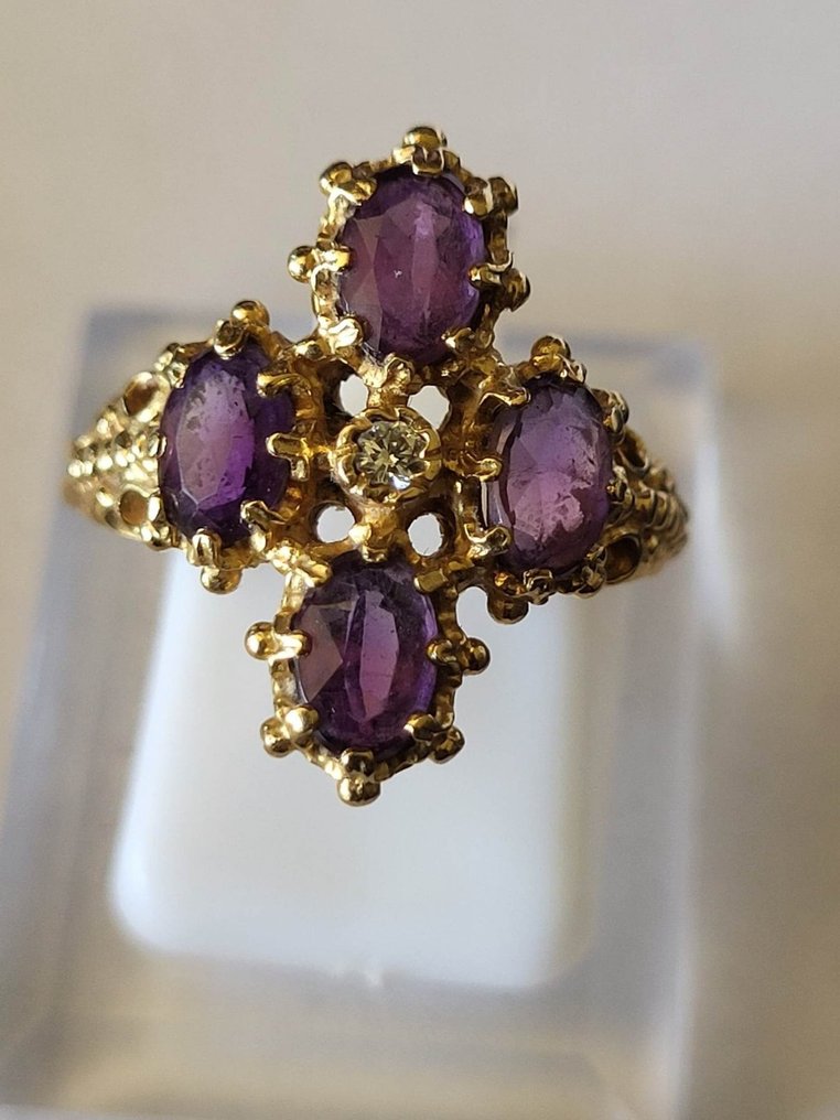 Δαχτυλίδι - 18 καράτια Κίτρινο χρυσό Αμέθυστος - Διαμάντι #4.3