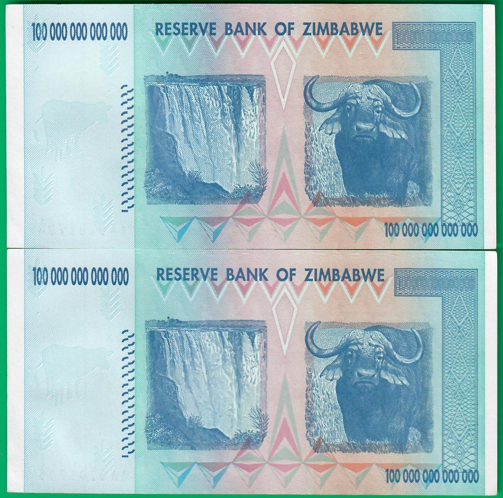 Zimbabwe. - 4 x 100 Trillion Dollars 2008 - Pick 91 - two genuine, two forgeries (Senza prezzo di riserva) #2.1