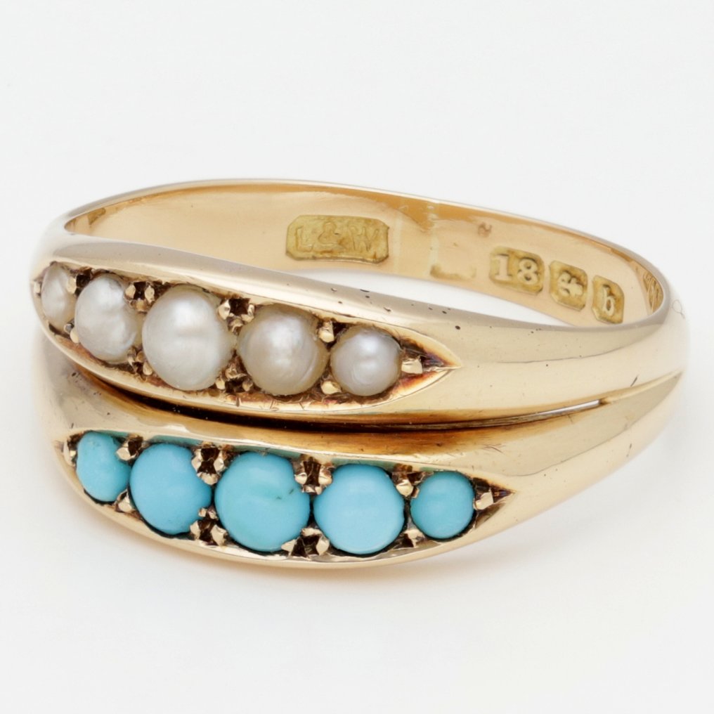Ring - 18 kt Gult guld Turkos - Pärla #1.0