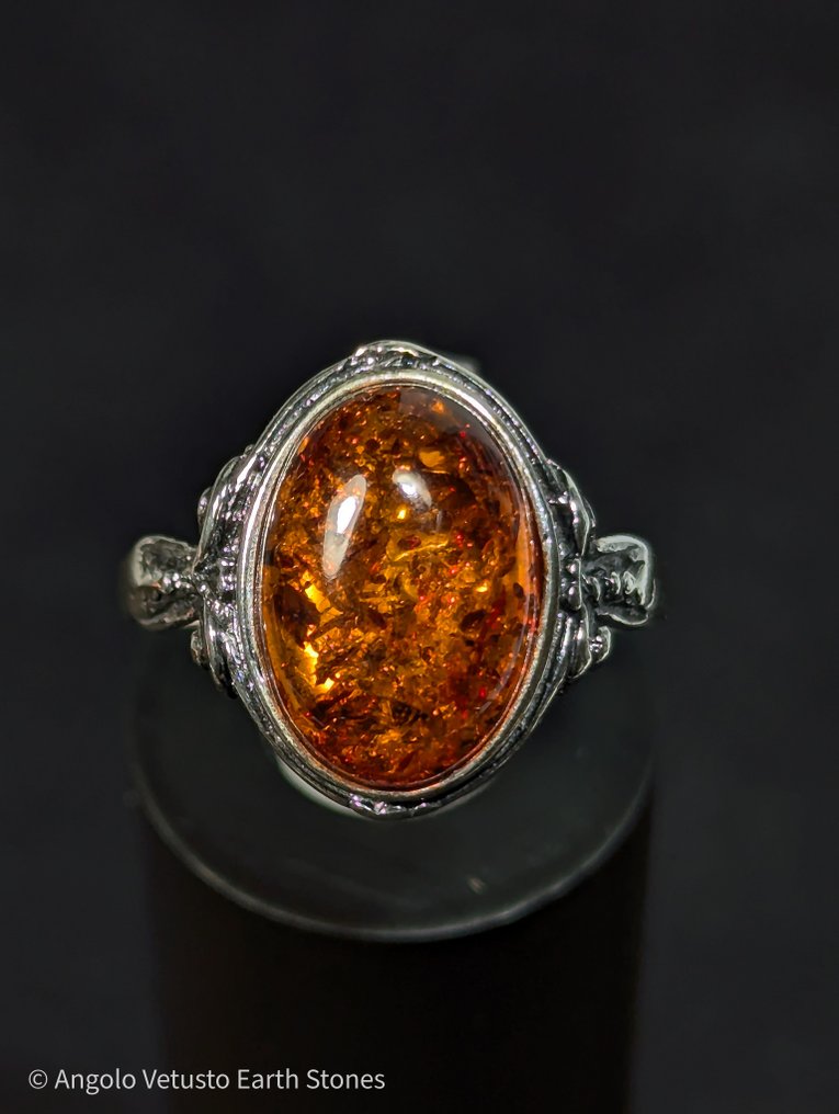 2.69 g - 美丽的 925 银戒指,镶嵌天然波罗的海琥珀,来自瑞典。 - 戒指 #1.0