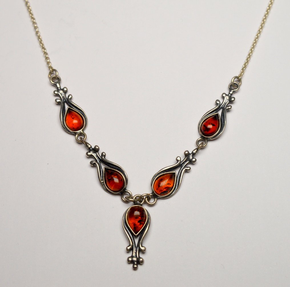 Ámbar - Plata de 925 - ámbar báltico natural - Collar #1.0