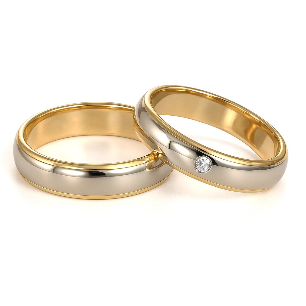 Anello - 18 carati Oro giallo, Oro bianco -  0.04ct. tw. Diamante (Naturale)  #1.0