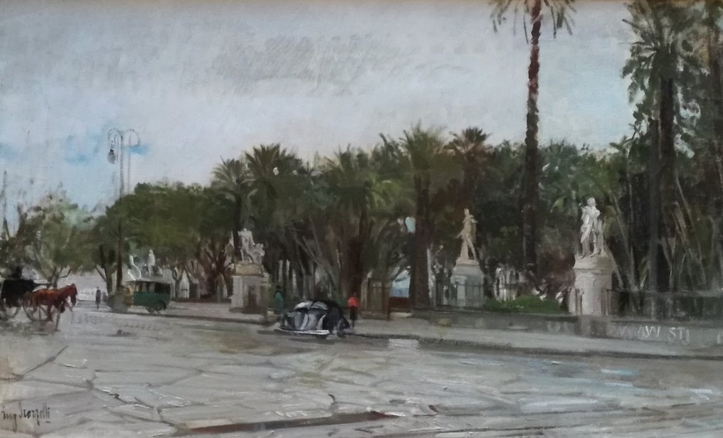 Eugenio Scorzelli (1890-1958) - Ingresso villa comunale con pioggia #1.0