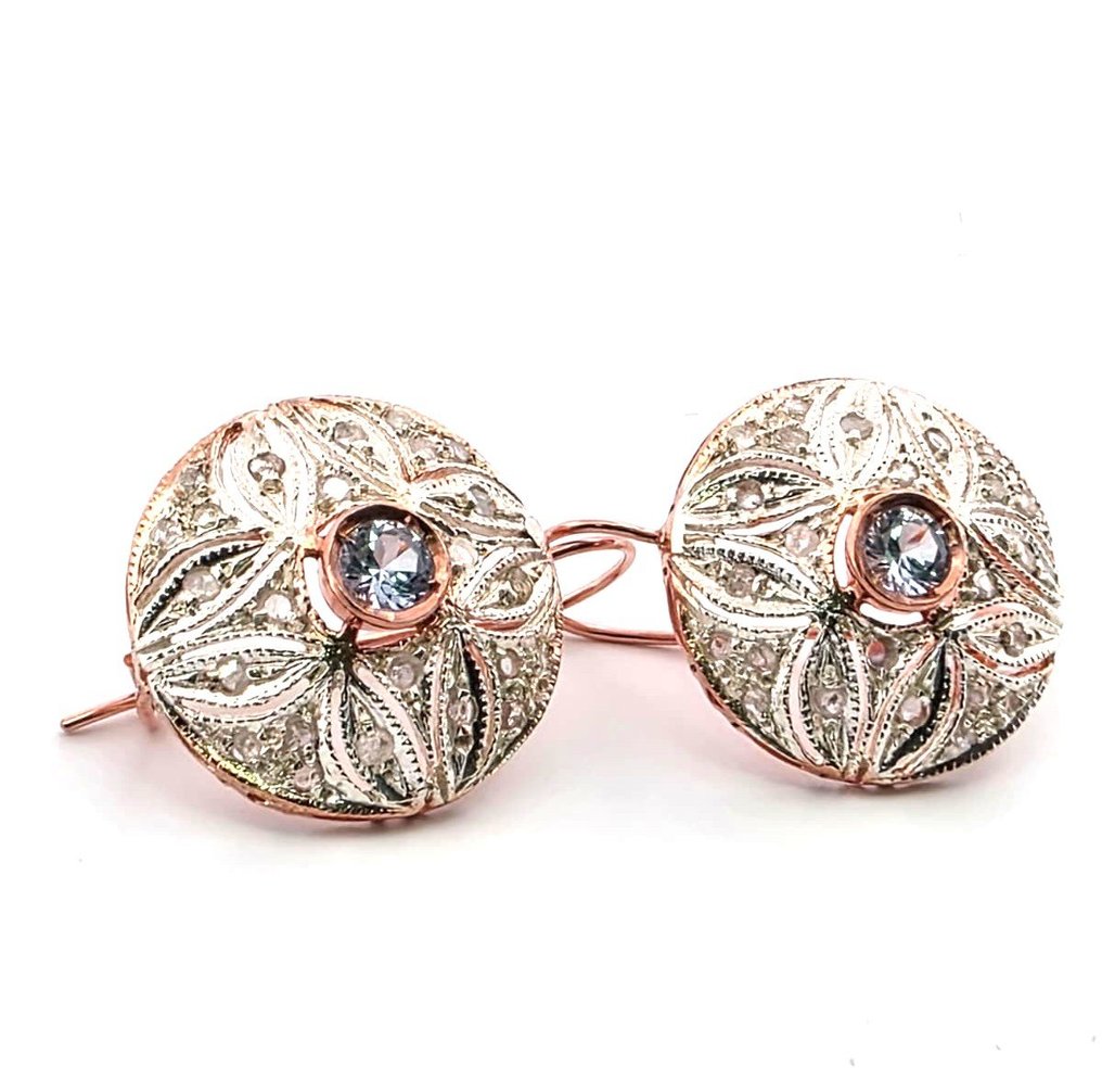 没有保留价 - 耳环 - 9 kt. 玫瑰金, 银 黄宝石 - 钻石 #2.1