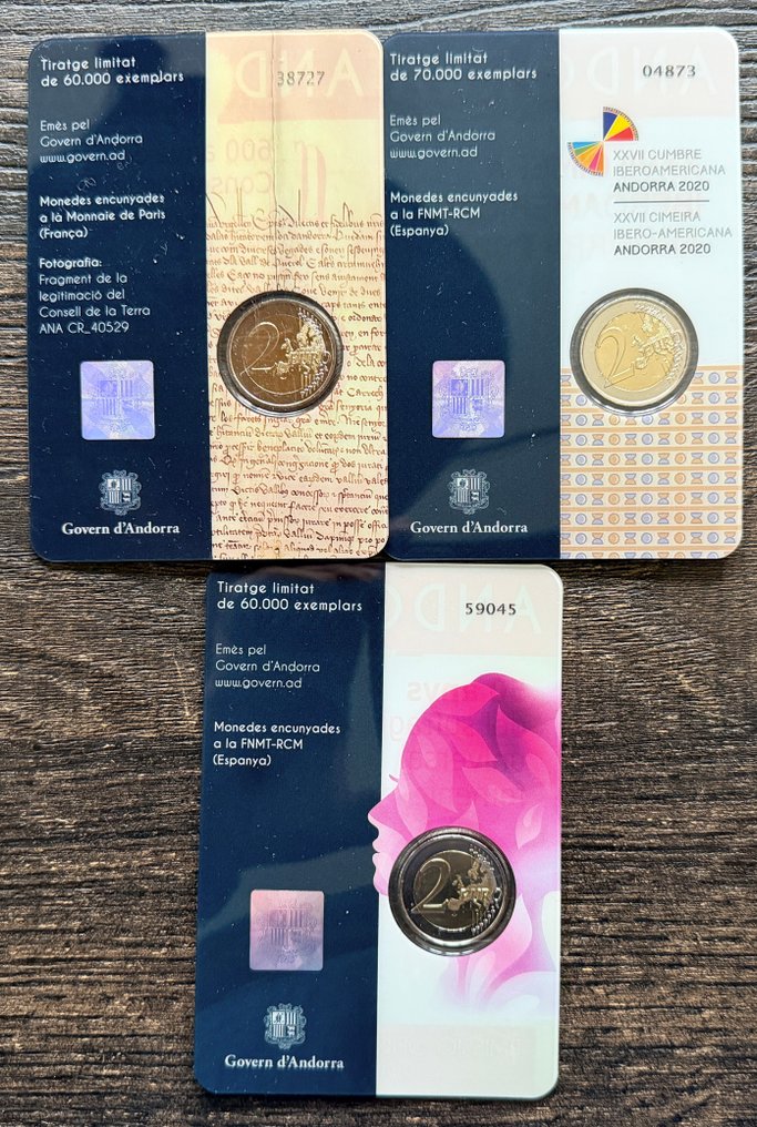 Andorra. 2 Euro 2019/2020 (3 stuks)  (Senza prezzo di riserva) #1.0