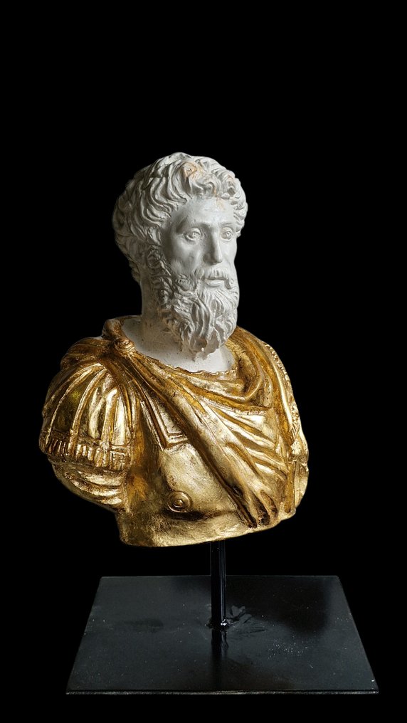Scultura Attitude business. - 小雕像 - 马尔库斯·奥勒留皇帝的半身像——以大理石粉末制成,覆以24K金箔 #1.0