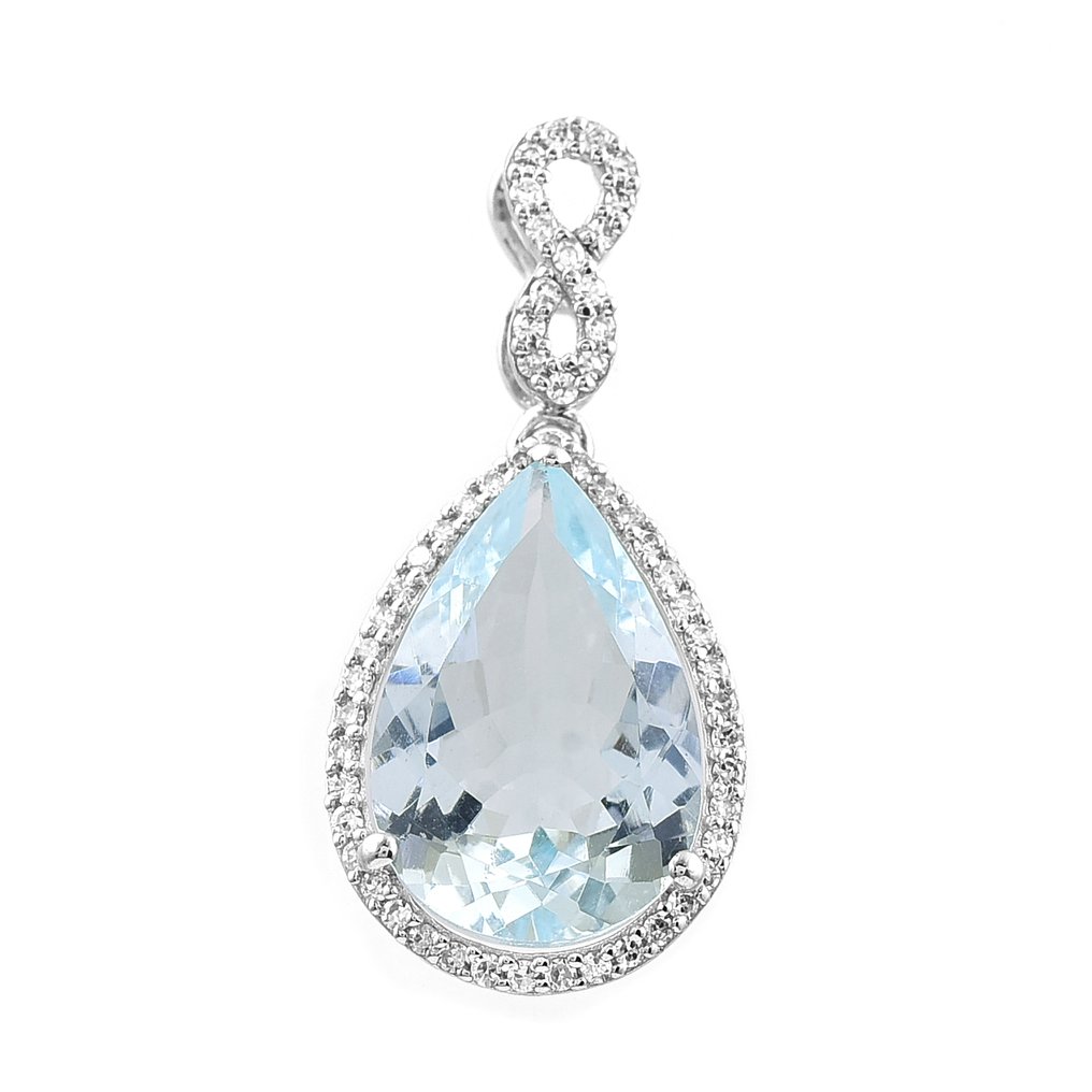 没有保留价 - 吊坠 白金 -  3.35ct. tw. 海蓝宝石 - 钻石 #1.0