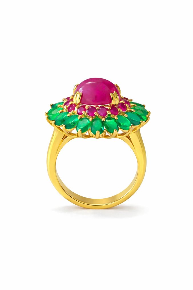 No reserve price - Ring Silver, Gold-plated, 18 kt. Ruby - Emerald - 12.20 ct. #3.2