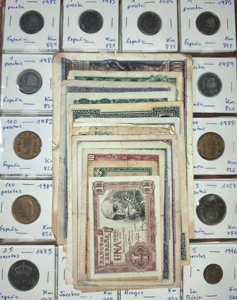 Ισπανία: 60 νομίσματα, συν 16 παλιά χαρτονομίσματα. Περίοδος 1878–2000.. (χωρίς τιμή ασφαλείας) #1.0