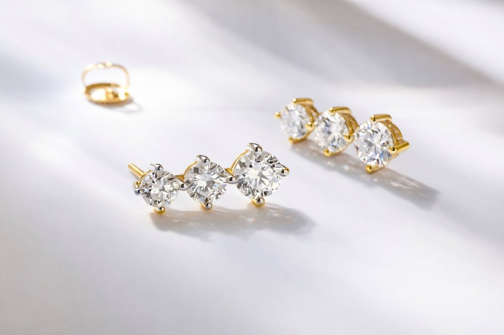 Σκουλαρίκια - 14 καράτια Κίτρινο χρυσό - 3.15ct. tw. Διαμάντι (Εργαστηριακής καλλιέργειας) - Διαμάντι #1.0