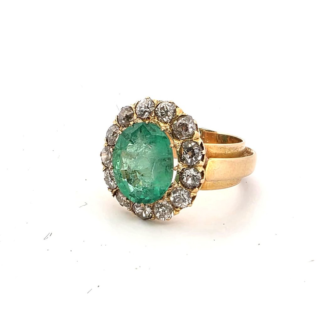 Ring - 18 kt. Yellow gold -  3.60ct. tw. Emerald - Diamond #2.1
