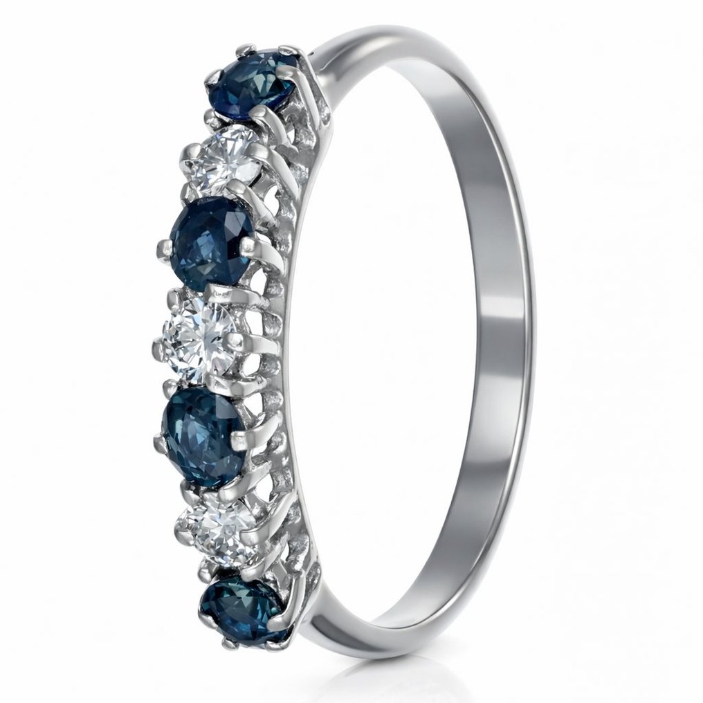 Δαχτυλίδι - 18 καράτια Λευκός χρυσός -  0.56ct. tw. Ζαφείρι - Διαμάντι - Κατασκευασμένο στην Ιταλία - Χειροποίητο #3.2