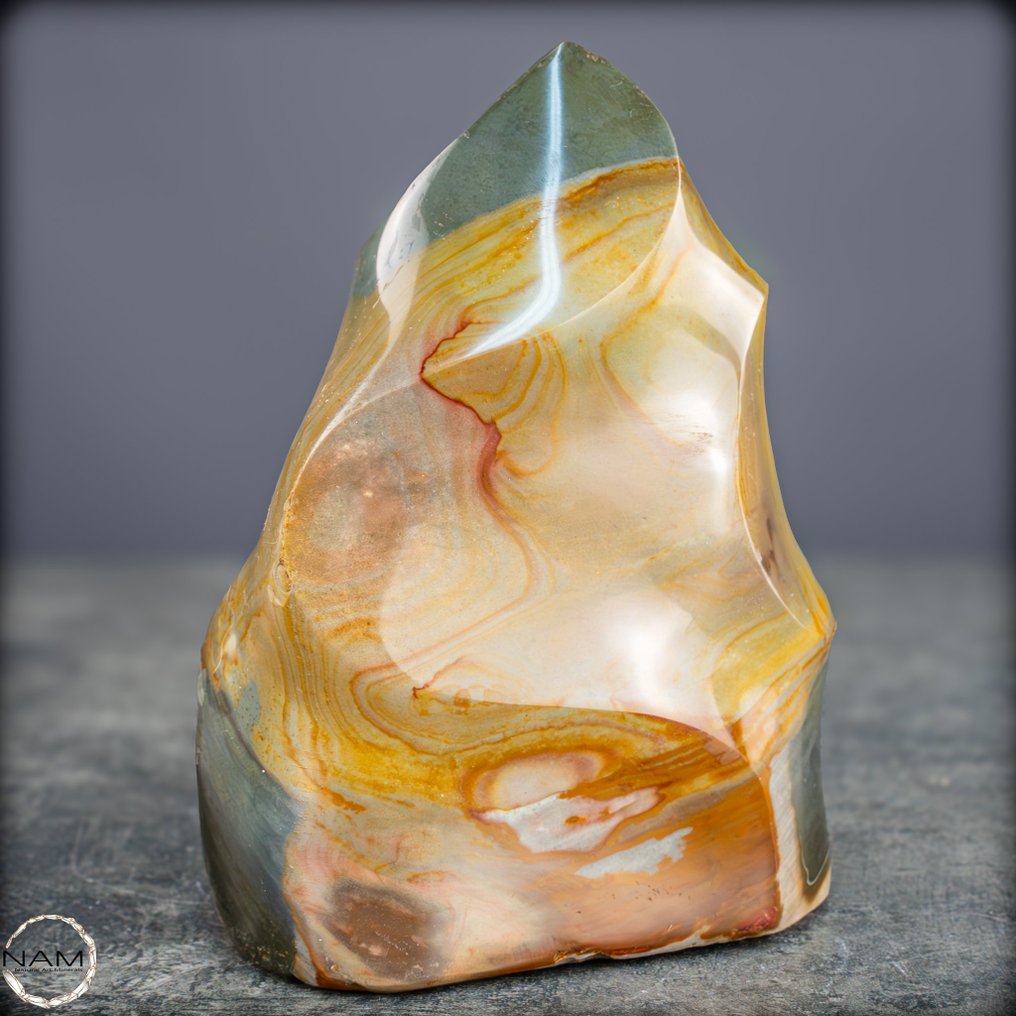 Polychrom Jaspis Flamme – 暖かい地色の特別な木目- 1005.33 g #4.3