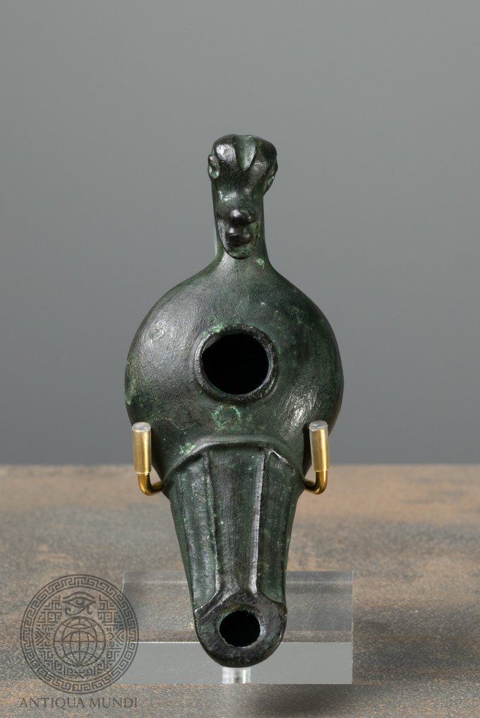 ギリシャ・ローマの古代世界 Bronze 水鳥の形をしたオイルランプ(アヒルまたはガチョウ)— 古代の様式を模したレプリカ - 12 cm #4.3