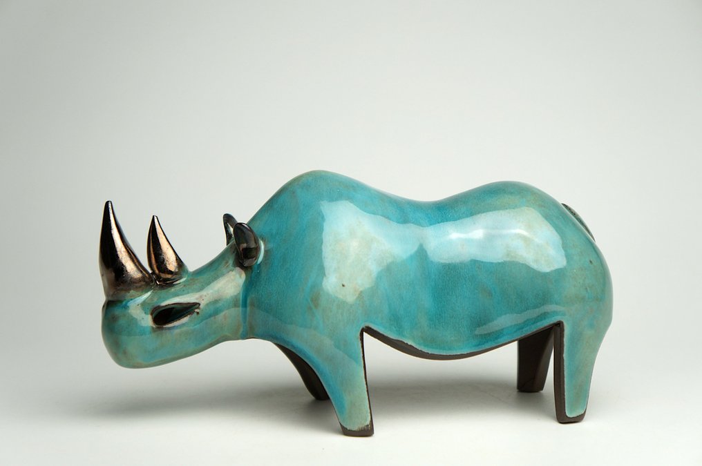 Urszula Despet - Γλυπτό, Blue Rhinoceros - 11 cm - Κεραμικό - 2026 #2.1