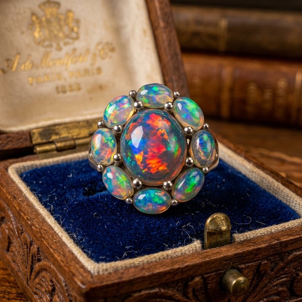 沒有保留價 - 戒指 銀 - 4.34ct. tw. 蛋白石 - 蛋白石 - 埃塞俄比亚韦洛欧泊 #1.0