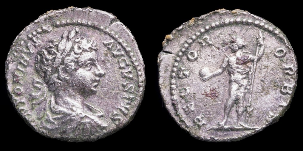 Império Romano. Caracala (198-217 d.C.). Denarius RECTOR ORBIS (Sem preço de reserva) #1.0
