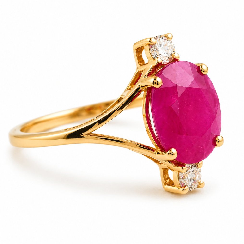 No reserve price - リング - 14 kt. Yellow gold - 2.59ct. tw. Ruby - Diamond #2.1