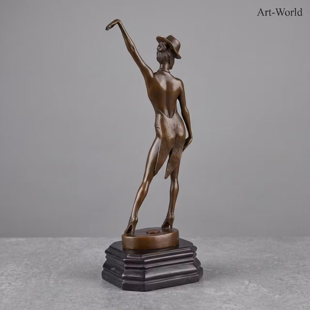 Statue, Exclusief bronzen sculptuur van de “Revue Dancer” - 28 cm - Bronze, Marmor #1.0