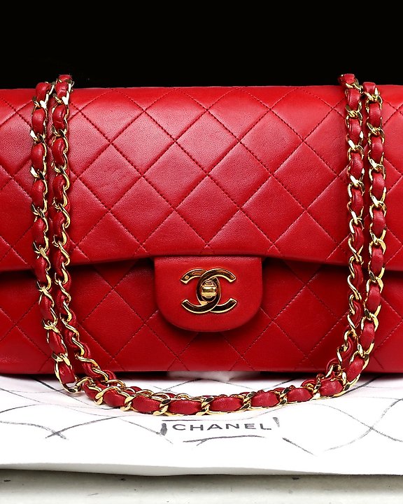 Chanel Red Leather Full Flap Shoulder Bag Auction