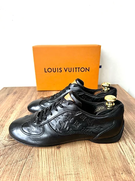 Louis Vuitton x Nike by Virgil Abloh Black Suede Monogram Embossed Suede Nike Air Force 1 Low Top Sneakers Size 41