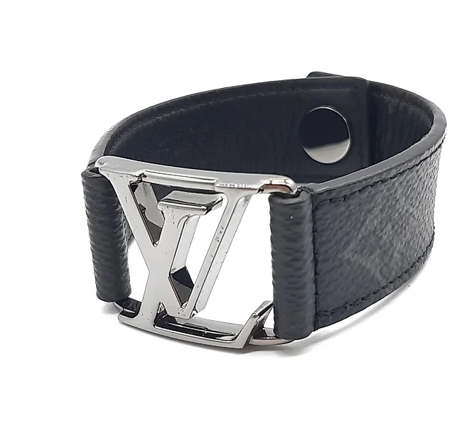 Louis Vuitton Black Leather Silver Tone Archive Bracelet 21 Louis Vuitton