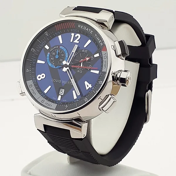 A Louis Vuitton LV 277 Chronometer Gents watch. Black leather strap. Steel  and ceramic case - 45mm.