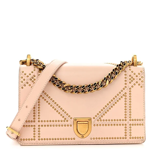 CHRISTIAN DIOR Lambskin Studded Small Diorama Flap Bag Off White |  FASHIONPHILE