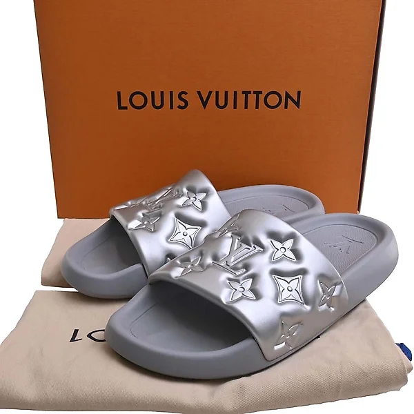 Louis Vuitton US 9 Monogram Waterfront Line Mules Flat Sandals Rubber Black  Men