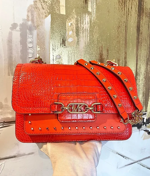 Michael Kors Carmen Small Handbag In Bright Red Color Leather