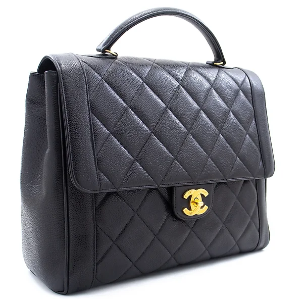 CHANEL BOWLING BAG black quilted grained leather, authenticity card,  dustbag, superb