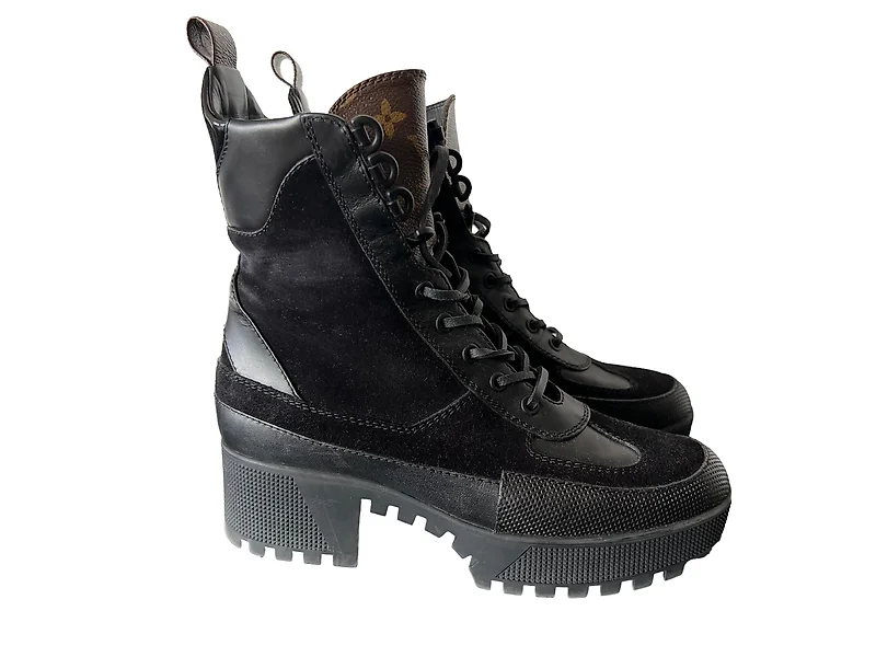 LOUIS VUITTON Laureate Suede Leather Ankle Black Boots Sz 38 US 8