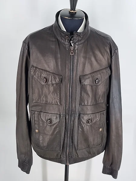 Khaki Leather jacket for Sale in Online Auctions