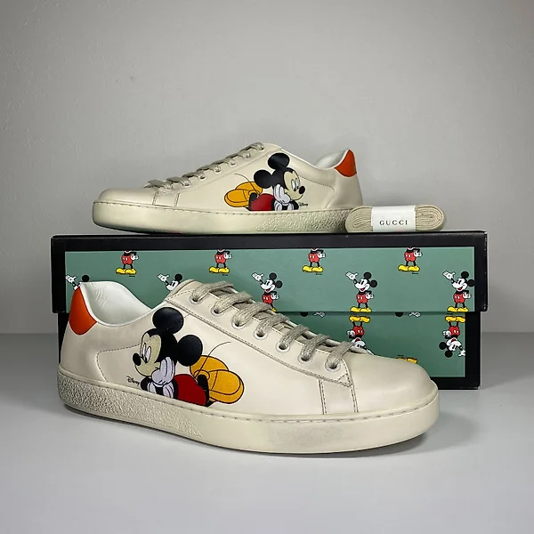 Gucci Disney X Mickey Mouse Collaboration Sneakers Shoes Monogram Leather  Sz 41
