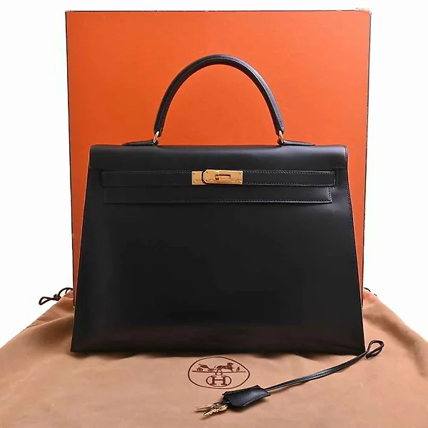 Hermes Birkin 35 Handbag Purse Black Box Calf Leather France 50#f