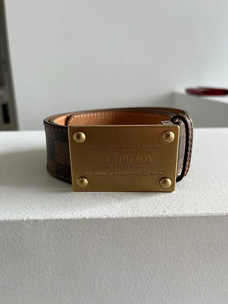 Louis Vuitton Brown Inventeur Leather Belt Golden Dark brown Metal