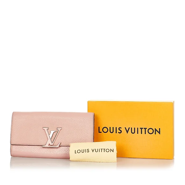 Louis Vuitton, Bags, Portefeuille Capucines Compact Taurillon Leather  Navy Blue Red Gold Wallet