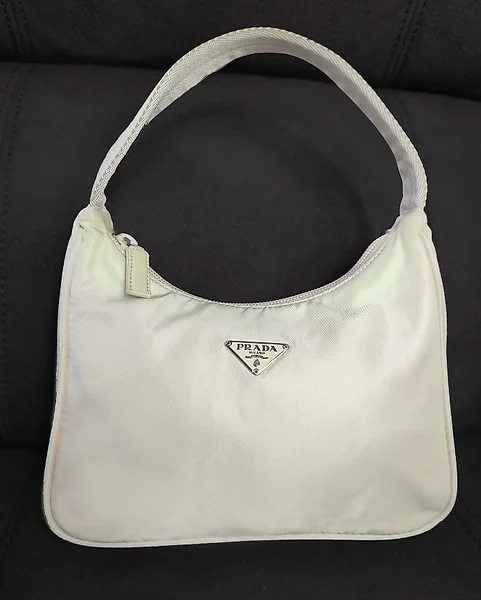 Prada Triangle Pouch Embossed Logo Saffiano Leather Unisex Iconic Bag White