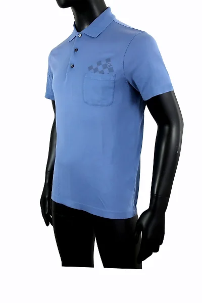 Shirts Louis Vuitton Louis Vuitton Damier Logo Print Short Sleeve Polo Shirt in Blue Cotton