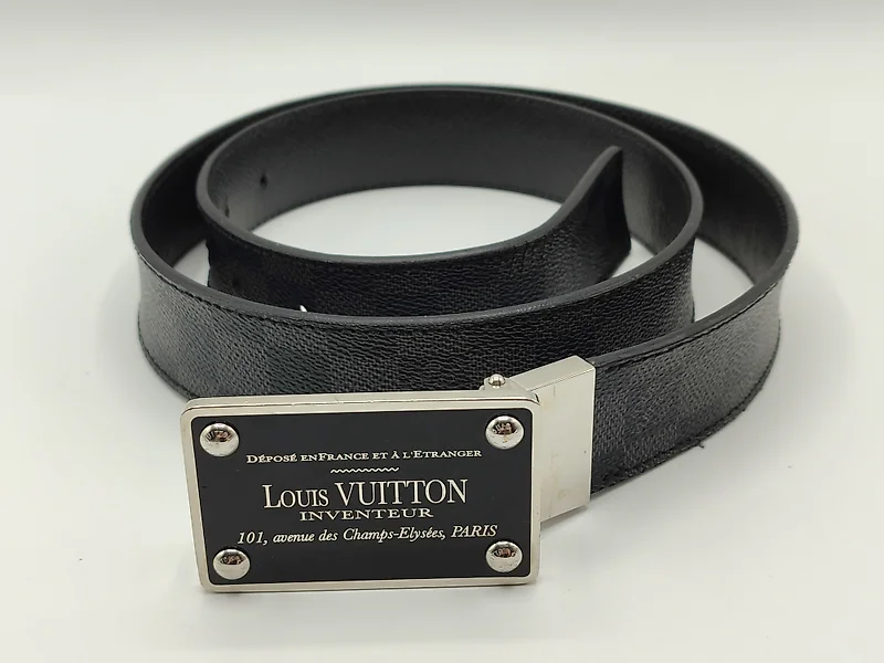 Genuine Vintage LOUIS VUITTON Silver Epi Green Black Leather Men’s Belt  100/40