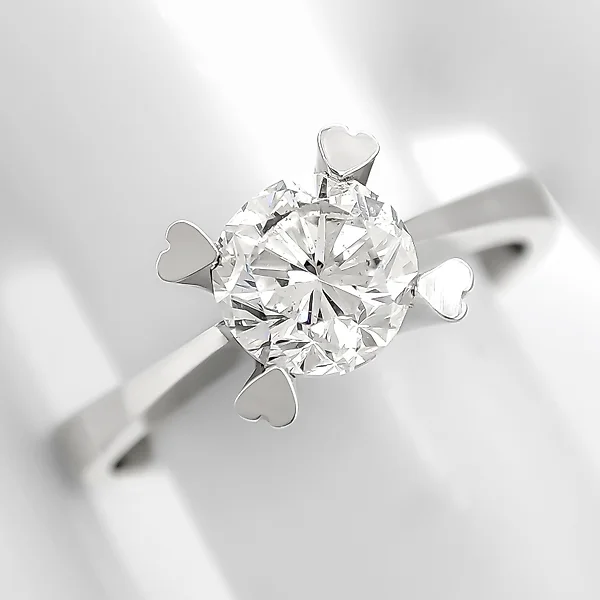 Vero anello floreale con diamante a pera da 0,45 carati, purezza SI e  colore HI, oro bianco 14 carati in vendita su 1stDibs
