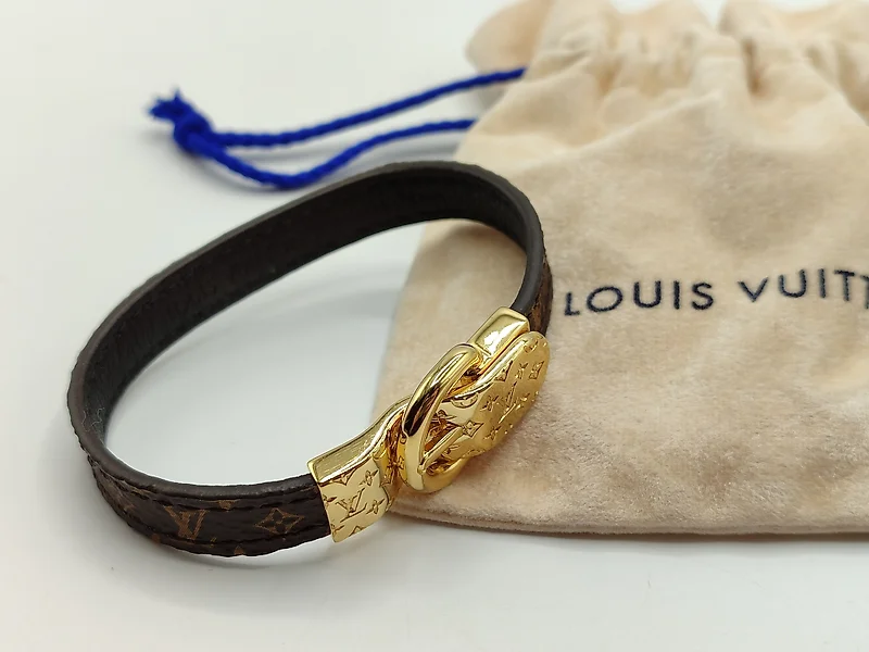 Louis Vuitton, Jewelry, Authentic Louis Vuitton Black Leather Palladium  Coated Push Clasp Lock Bracelet